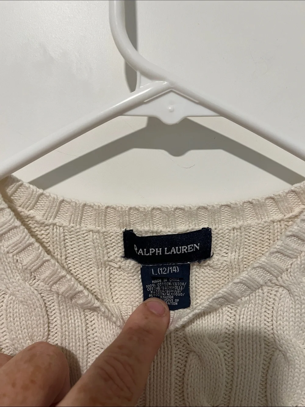 Ralph Lauren Off White Cable Knit Pink Pony Youth Sweater Classic Preppy